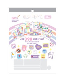 imagem principal do produto Bloco de Adesivos Decorados Happy 12 Folhas
