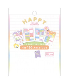imagem principal do produto Bloco de Adesivos Decorados Happy  Metalizado 12 Folhas