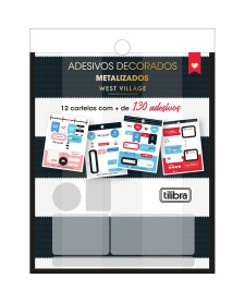 imagem principal do produto Bloco de Adesivos Decorados West Village Metalizado 12 Folhas