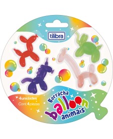imagem principal do produto Borracha Balloon Animais - Blister com 4 Unidades