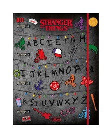 imagem principal do produto Caderno Argolado Cartonado Universitário com Elástico Stranger Things 48 folhas