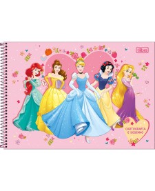 imagem principal do produto Caderno de Cartografia e Desenho Espiral Capa Dura Princesas 80 Folhas