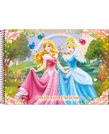 imagem principal do produto Caderno de Cartografia e Desenho Espiral Capa Dura Princesas 80 Folhas