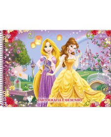 imagem principal do produto Caderno de Cartografia e Desenho Espiral Capa Dura Princesas 80 Folhas