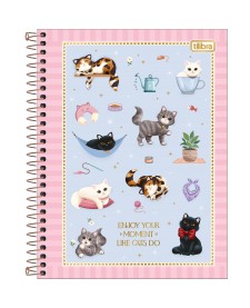 imagem principal do produto Caderno Espiral Capa Dura Colegial 10 Matérias Puurfect Cats 120 Folhas