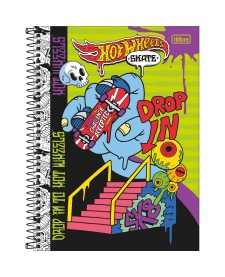imagem principal do produto Caderno Espiral Capa Dura Universitário 1 Matéria Hot Wheels Skate 80 Folhas