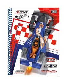 imagem principal do produto Caderno Espiral Capa Dura Universitário 2 em 1 Hot Wheels 80 Folhas
