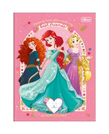 imagem principal do produto Caderno Quadriculado 1x1 cm Brochura Capa Dura Princesas 40 Folhas