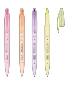 imagem principal do produto Caneta Esferográfica com Marca-Texto 1.0mm Preta - Cores Sortidas