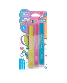 imagem principal do produto Cola Glitter 12ml Colorida - Blister com 3 Unidades