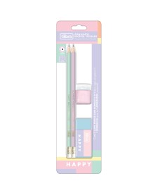 imagem principal do produto Conjunto Escrita Escolar Happy Blister - 4 Unidades
