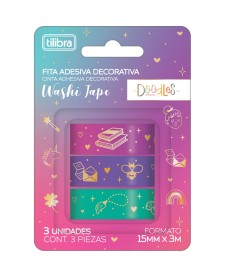 imagem principal do produto Fita Adesiva Washi Tape 15mmX5m Doodles - Blister com 3 Unidades