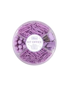 imagem principal do produto Kit Clips, Prendedor para Papel e Alfinete Lilás