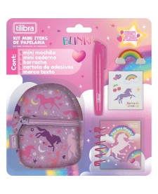 imagem principal do produto Kit Mini Itens de Papelaria Unicórnio - Blister com 5 Unidades