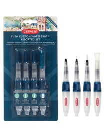 imagem principal do produto Kit Pincel de Reservatório de Água Waterbrush com botão de liberação de água: Fine, Medium, Large e Large Chisel