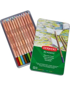 imagem principal do produto Lápis de Cor Aquarelável Academy 12 Cores Estojo Lata