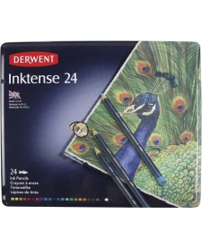 imagem de detalhe produto Lápis de Cor Aquarelável Inktense 24 Cores Estojo Lata Derwent