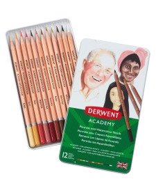 imagem principal do produto Lápis de Cor Aquarelável Retrato Academy 12 Cores Estojo Lata