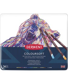 imagem de detalhe produto Lápis de Cor Permanente Coloursoft 24 Cores Estojo Lata Derwent