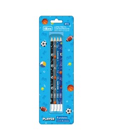 imagem principal do produto Lápis Preto Redondo com Borracha N.2 Player - Blister com 4 Unidades