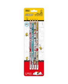 imagem principal do produto Lápis Preto Redondo com Borracha N.2 Snoopy - Blister com 4 Unidades