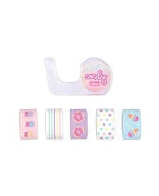 imagem de detalhe produto Mini Fita Adesiva Washi Tape 12mmX3m Candy - Blister com 5 + Dispenser