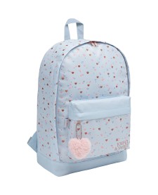 imagem principal do produto Mochila de Costas Académie Coração Metalizado Azul com detalhes Rosé