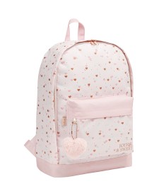imagem principal do produto Mochila de Costas Académie Corações Metalizados com detalhes Rosé