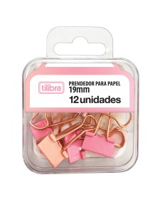 imagem principal do produto Prendedor de Papel 19mm Rosa Pastel 12 Unidades