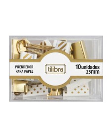 imagem de detalhe produto Prendedor de Papel 25mm Dourado, Listras e Bolinhas 10 Unidades