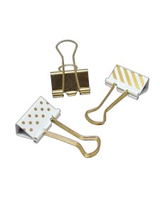 imagem principal do produto Prendedor de Papel 25mm Dourado, Listras e Bolinhas 10 Unidades