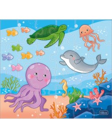 imagem principal do produto Quebra-Cabeça 24 Peças Ilustrações - Safari, Dinossauros e Fundo do Mar - Sortido