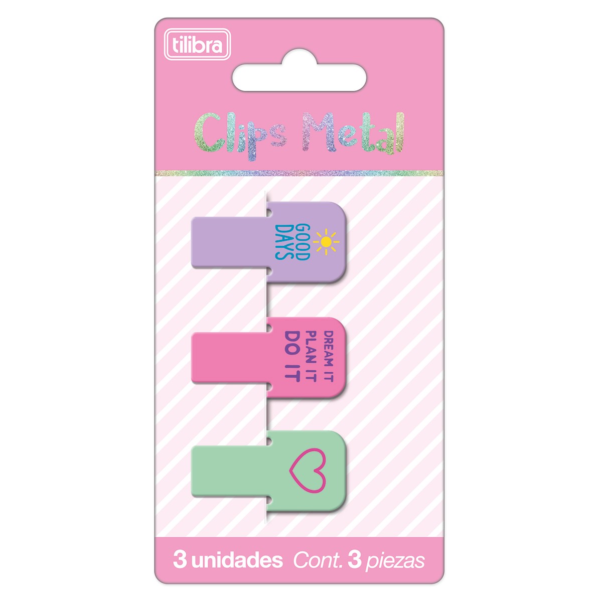 Clips Metal Decorado com 3 Unidades Tilibra Escritório, Clips para