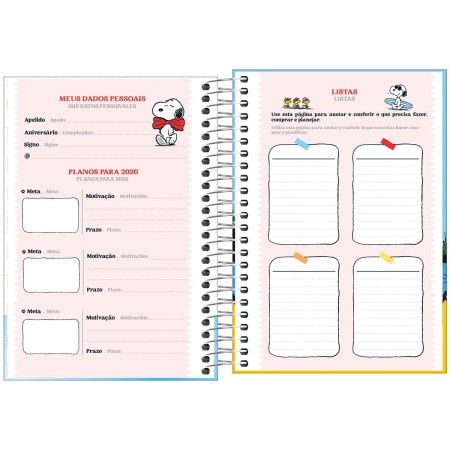 Agenda Espiral Diária 12,9 x 18,7 cm Snoopy 2026 - Snoopy