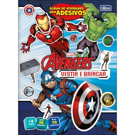 Foto ilustrativa Álbum de Atividades Vestir & Brincar Avengers 8 Folhas