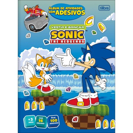 Foto ilustrativa Álbum de Atividades Vestir & Brincar Sonic 8 Folhas
