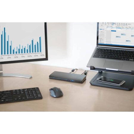 Foto ilustrativa Apoio para Notebook com carregador de Smartphone de tecnologia Qi - Sistema SmartFit