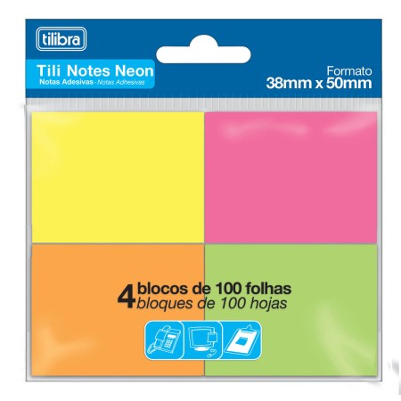 Foto ilustrativa Bloco Adesivo Tili Notes 38x50mm 400 folhas 4 Cores Neon