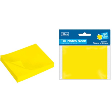 Foto ilustrativa Bloco Adesivo Tili Notes 76x102mm 100 Folhas Amarelo Neon