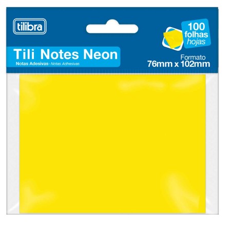 Foto ilustrativa Bloco Adesivo Tili Notes 76x102mm 100 Folhas Amarelo Neon
