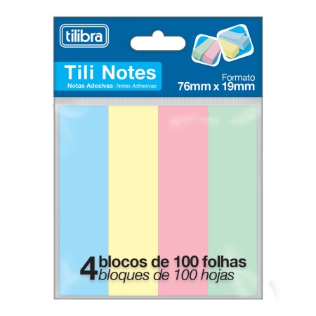 Foto ilustrativa Bloco Adesivo Tili Notes 76x19mm 400 folhas 4 Cores