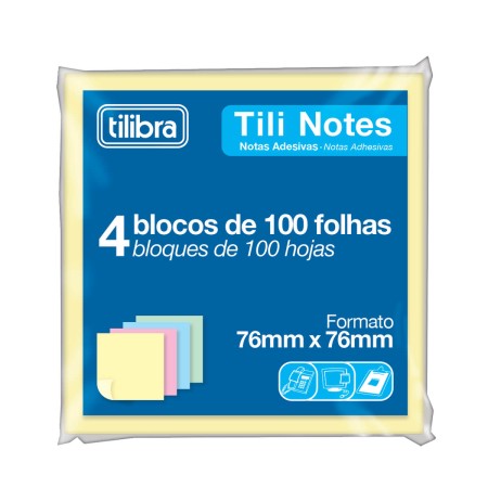 Foto ilustrativa Bloco Adesivo Tili Notes 76x76mm 400 folhas 4 Cores