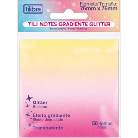 Foto ilustrativa Bloco Adesivo Tili Notes 76x76mm 50 Folhas Transparente com Glitter