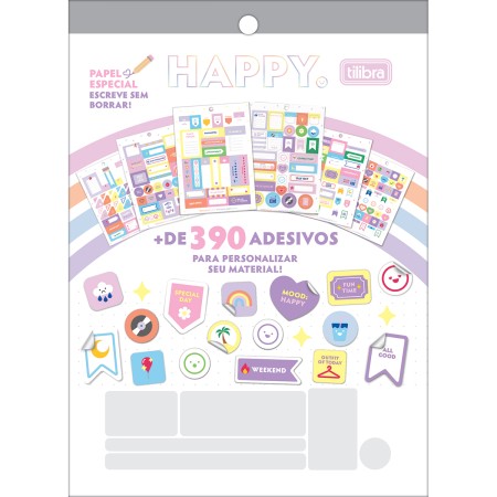 Foto ilustrativa Bloco de Adesivos Decorados Happy 12 Folhas