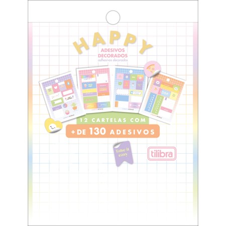 Foto ilustrativa Bloco de Adesivos Decorados Happy  Metalizado 12 Folhas