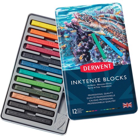 Foto ilustrativa Bloco Inktense Aquarelável 12 Cores Estojo Lata