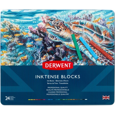 Foto ilustrativa Bloco Inktense Aquarelável 24 Cores Estojo Lata