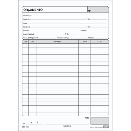 Foto ilustrativa Bloco Orçamento - 100 Folhas