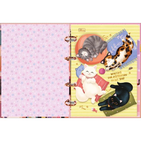 Foto ilustrativa Caderno Argolado Cartonado Colegial Purrfect Cats 80 Folhas