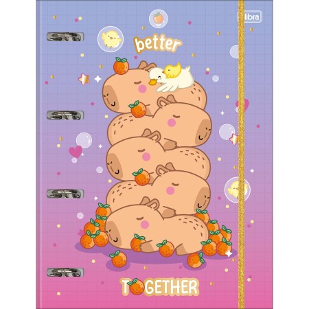 Foto ilustrativa Caderno Argolado Cartonado Universitário com Elástico Capyclub 48 Folhas